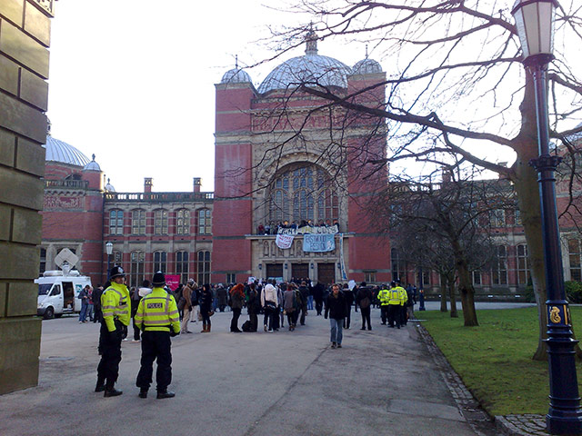 Pictures by students: Student protesters at the Aston Webb building at Birmingham University