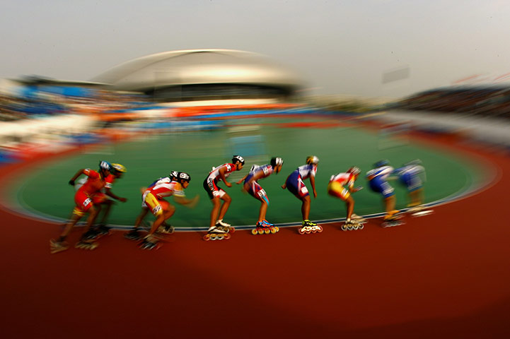 24 hours: Guangzhou, China: Competitiors in action in the Roller Sports Men's 10000m 