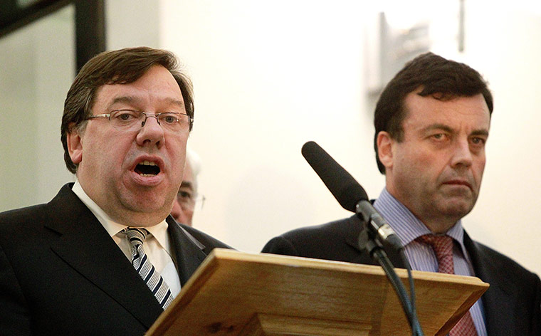 Business Week in Pictures: Irish Taoiseach Brian Cowen, with Brian Lenihan,  gives a statement