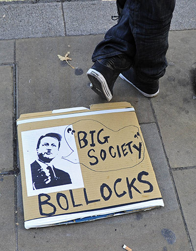 Student Protest Slogans : Placards are seen on pavements as British students protest in London