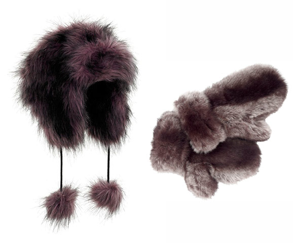 Key trends: faux fur: Mittens and hat