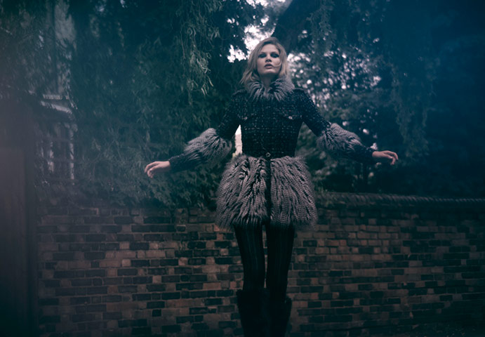 Key trends: faux fur: Wool tweed coat with fantasy fur details