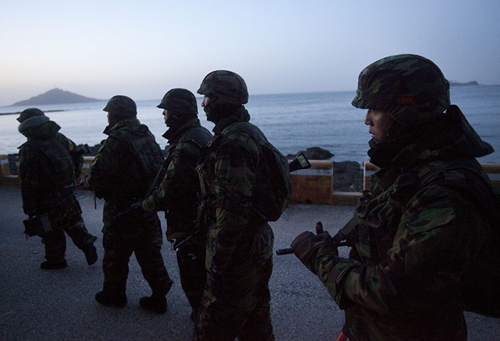 korea crisis: South Korean marines patrol 