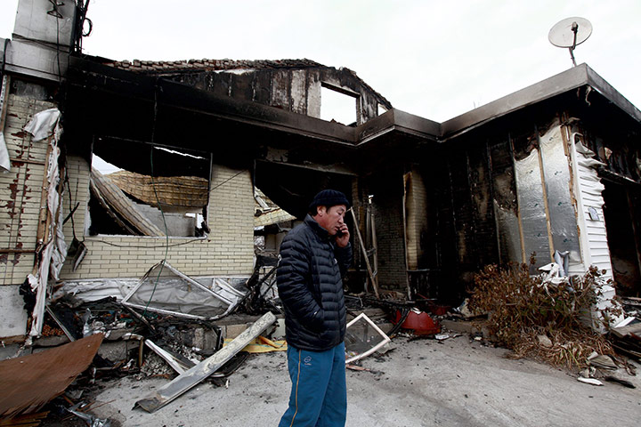 korea crisis: Damaged house on Yeonpyeong Island