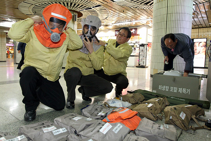 korea crisis: evacuation facilities at a subway station in Seoul