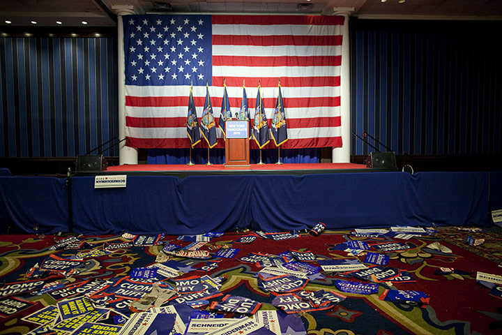 Midterm Election night : Campaign posters cover the floor of the Metropolitan Ballroom New York