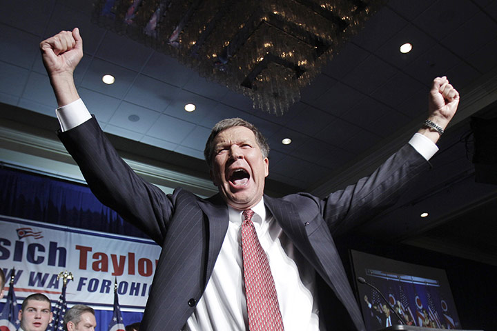 Midterm Election night : John Kasich celebrates a victory during the Ohio 