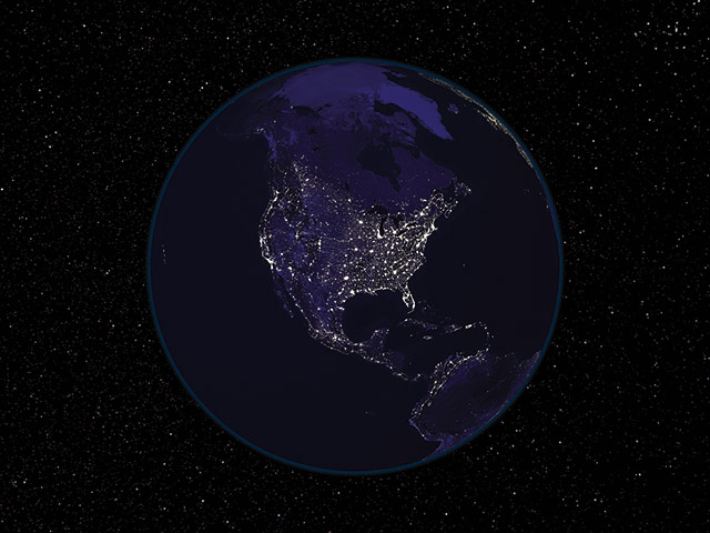 Mapping America: Clusters of light at night showing the populated regions of the US