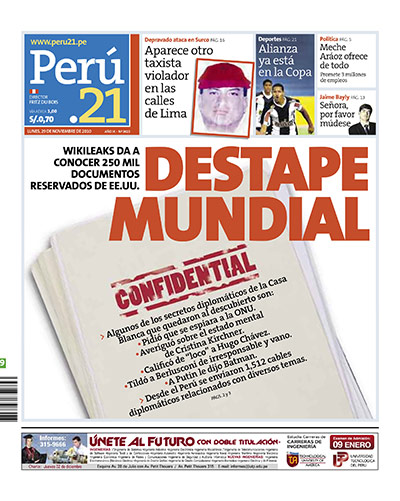 Newspaper front pages: Peru 21
