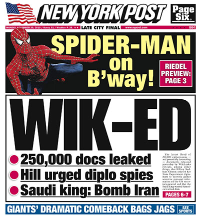 Newspaper front pages: New York Post