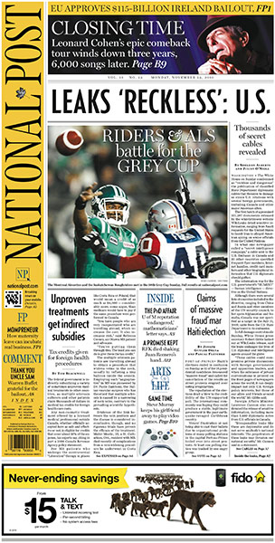 Newspaper front pages: Canada National Post