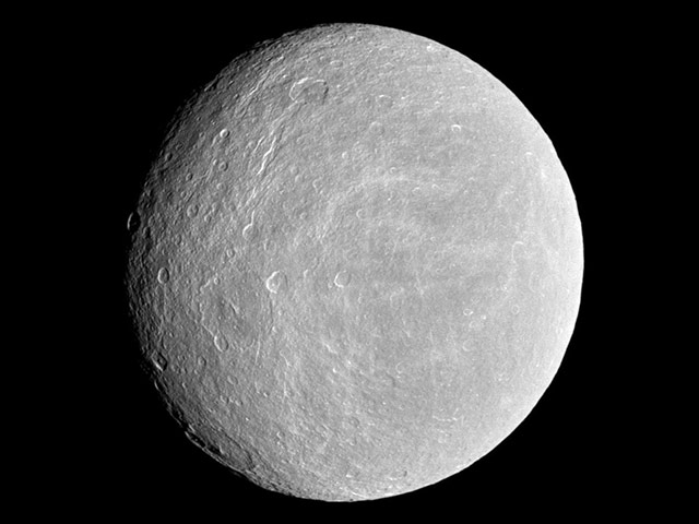 Space Monthly:  Rhea, one of planet Saturn's moons