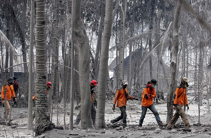 Mount Merapi: A search and rescue team looks for victims  at Ngancar village