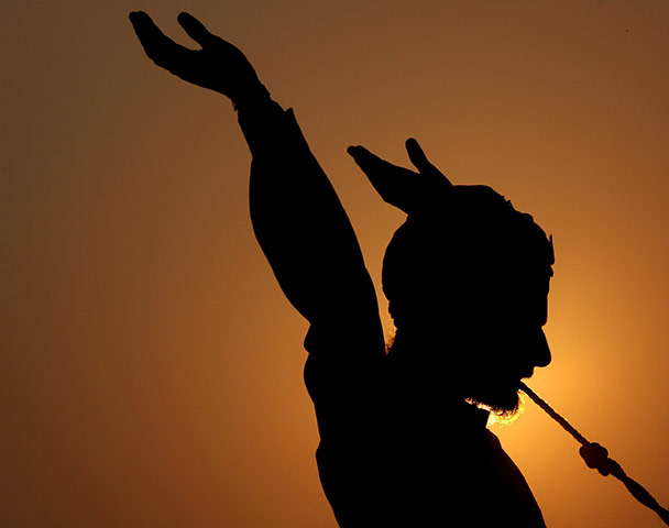 24 hours pics: A 'Nihang' rider belonging to the ancient Sikh warrior clan is silhouetted