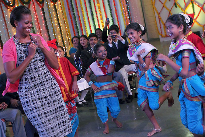 Obamas in India: Michelle Obama dances with school students on Koli music during Diwali
