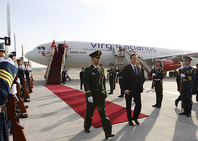 Cameron in China:  Cameron arrives for a trade mission in Beijing