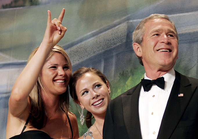 George W Bush: 19 January 2005: US President Bush and his daughters Jenna, and Barbara