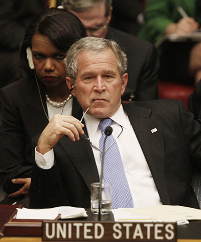 George W Bush: 25 September 2007: President Bush and Condoleezza Rice at the UN