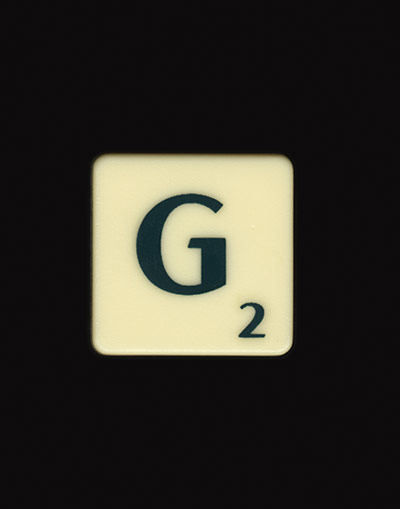 Alphabets book: G tile from Scrabble