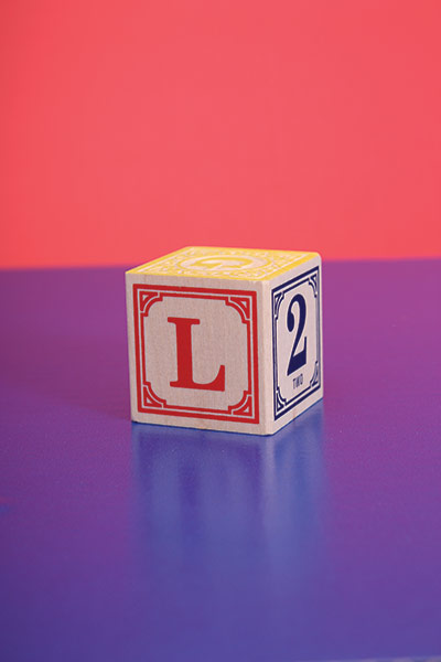 Alphabets book: L on an alphabet block.