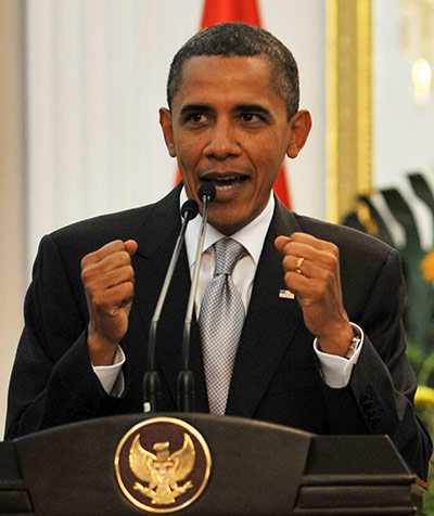 Obama indonesia: Barack Obama answers a question from a journalist