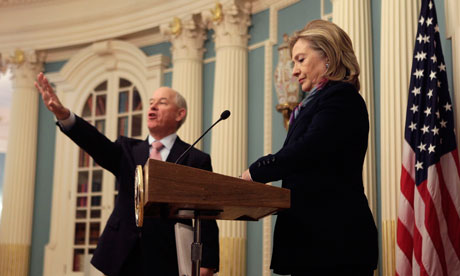 PJ Crowley and US Secretary of State Hillary Clinton at the US press briefing
