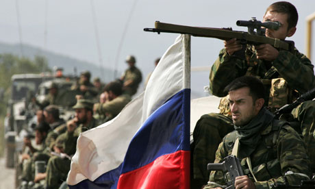 Russian soldiers during clashes with Georgian troops in South Ossetia