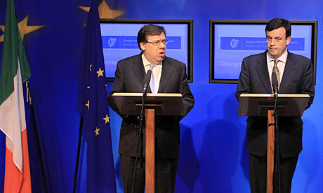 Irish prime minister Brian Cowen and finance minister Brian  Lenihan