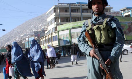 An Afghan policeman in Kabul