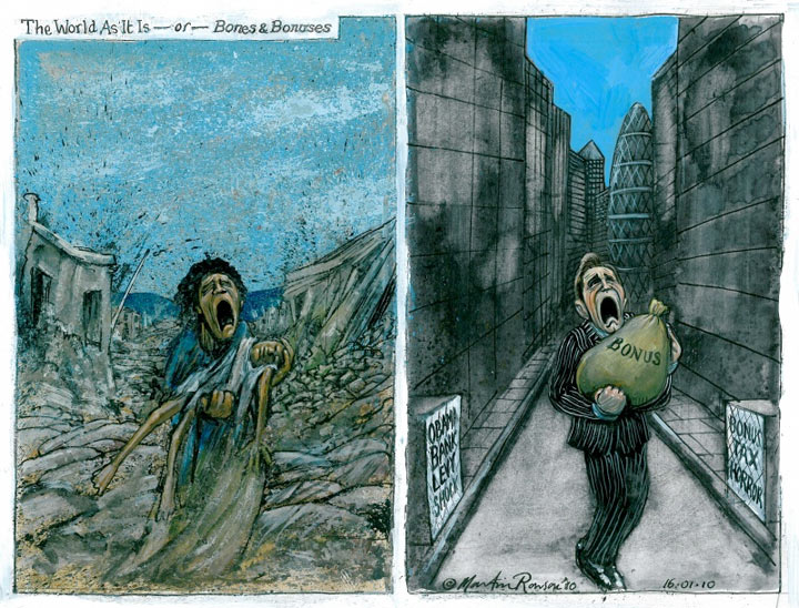 Martin Rowson: Haiti/bankers