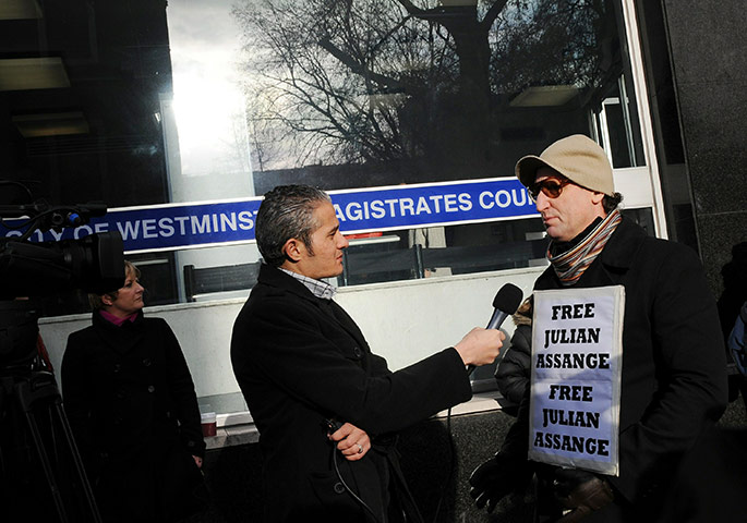 Julian Assange Trial: A television journalist interviews a pro