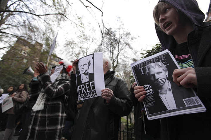 Julian Assange Trial: People take part in a protest
