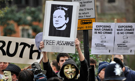 Supporters outside the court hearing in London at which Assange  was granted bail