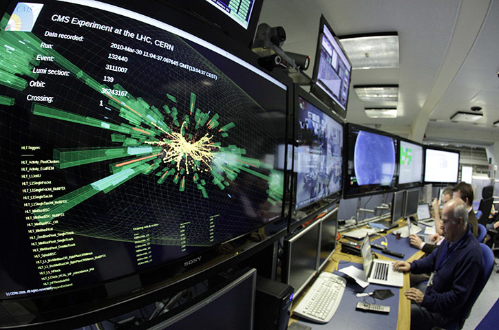2010 year in science: A graphic showing a collision at full power at the CMS experience, CERN 
