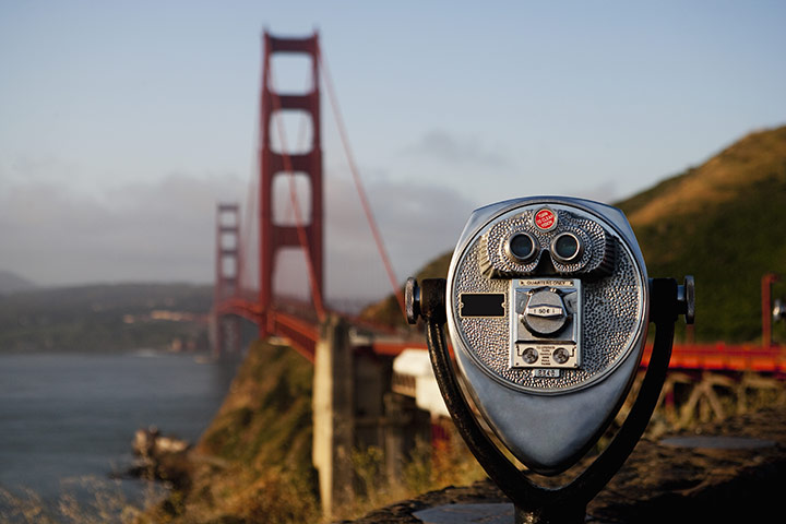 California Classics: Coin-operated binoculars with Golden Gate Bridge in the background, 