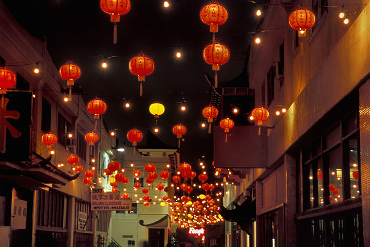 California Classics: Dozens of hanging lanterns light up a street in Chinatown, Los Angeles