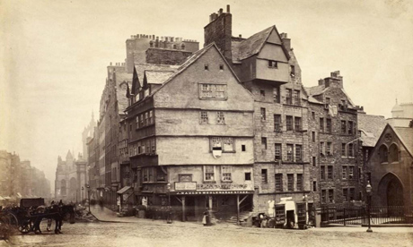 Pictured here in around 1850, the Lawnmarket used to be home to horses pulling carriages, where it now hosts tourists in coaches | pic: copyright RCAHMS 