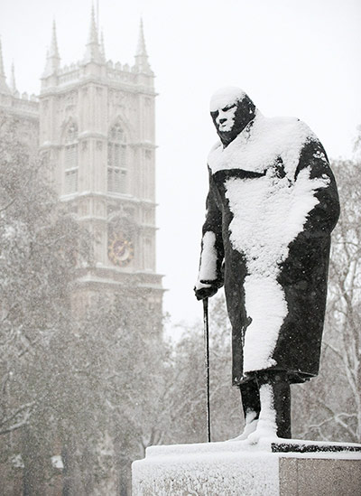 Snow: The statue of former British Prime Minis