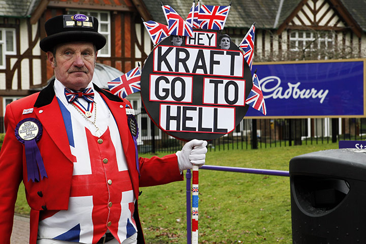 Year in Business: Ray Egan as John Bull outside Cadbury in Bournville Birmingham