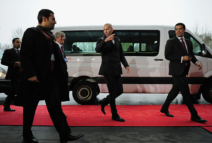 2022 World Cup Bid: Zinedine Zidane arrives with the Qatar delegation at FIFA HQ