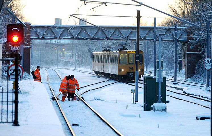 snow continues in uk: Monkseaton Metro station