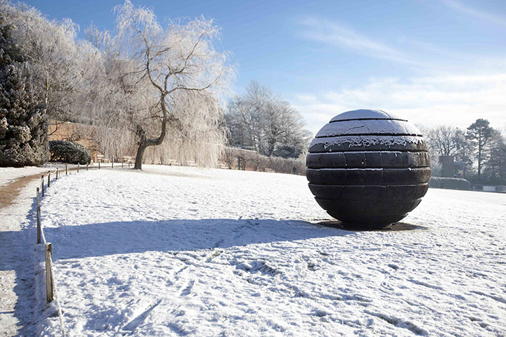 Yorkshire Sculpture Park: Black Sphere sculpture by David Nash at the Yorkshire Sculpture Park