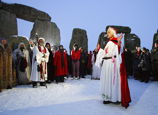 Winter Solstice: Druids take part in the winter solstice at Stonehenge in Wiltshire