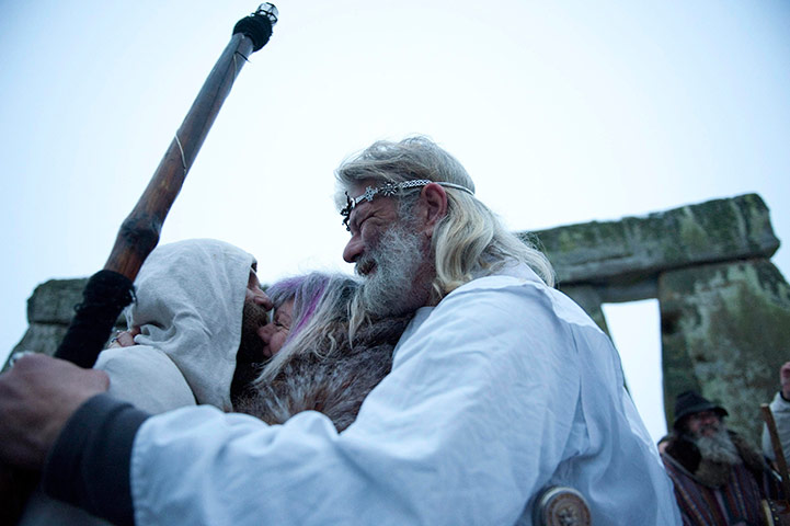 Winter Solstice: Chief druid congratulates fellow druids during the winter solstice