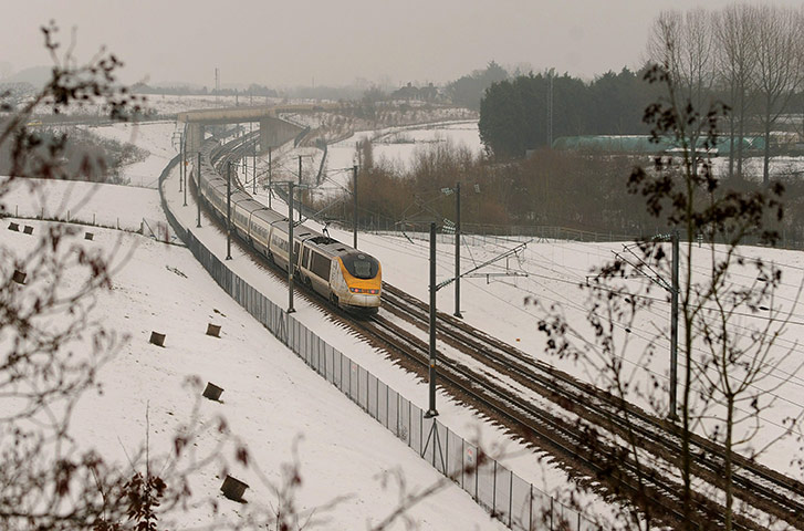 Travel Chaos: A Eurostar train travels towards the Channel Tunnel