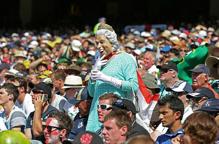 24 hours in pictures: n England supporter wears a Queen Elizabeth II during test match, Australia