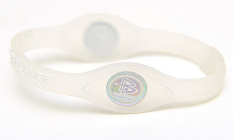 A Power Balance silicone bracelet containing a hologram