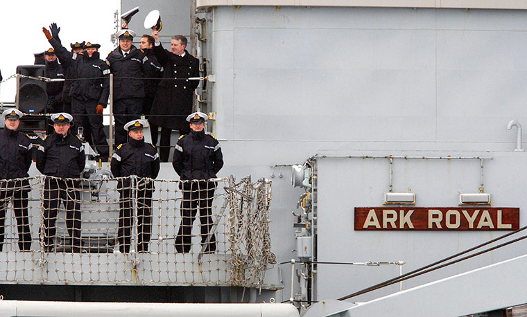 Ark Royal Farewell: Crew aboard HMS Ark Royal as it sails into Portsmouth for the final time