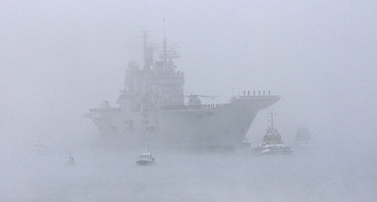 Ark Royal Farewell: HMS Ark Royal sails in thick fog into Portsmouth for the final time