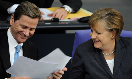 Guido Westerwelle and Angela Merkel